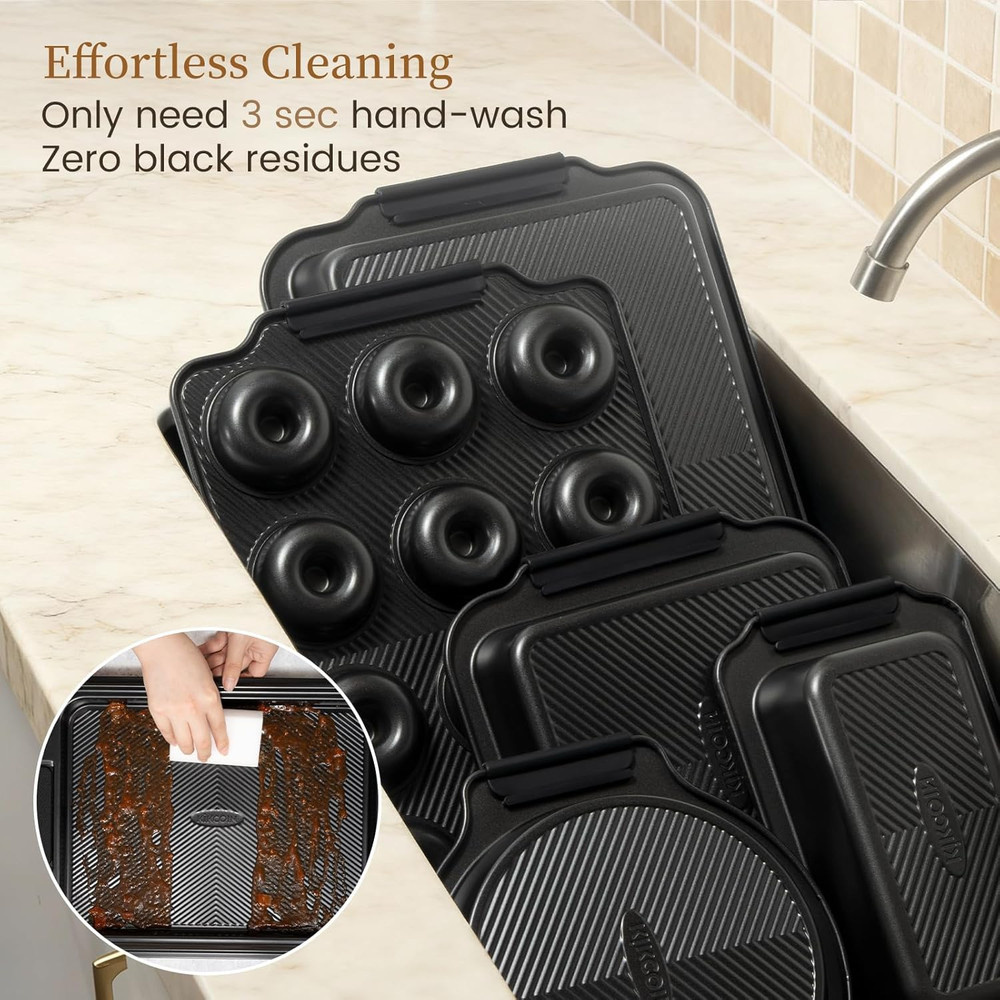 Kikcoin 25 PCS Stackable Baking Pans Set, Non-Stick Bakeware Sets with Silicone