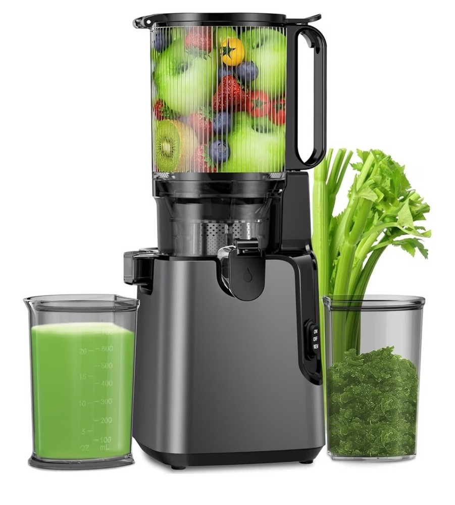 Electric Masticating Juicer Black Extended Feed Chute One Button Control