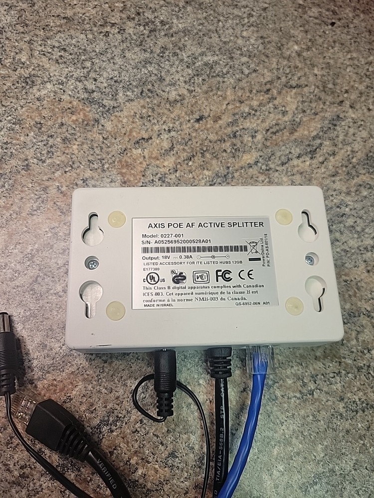 Axis PoE AF Active Splitter Model: 0227-001 for Network Camera