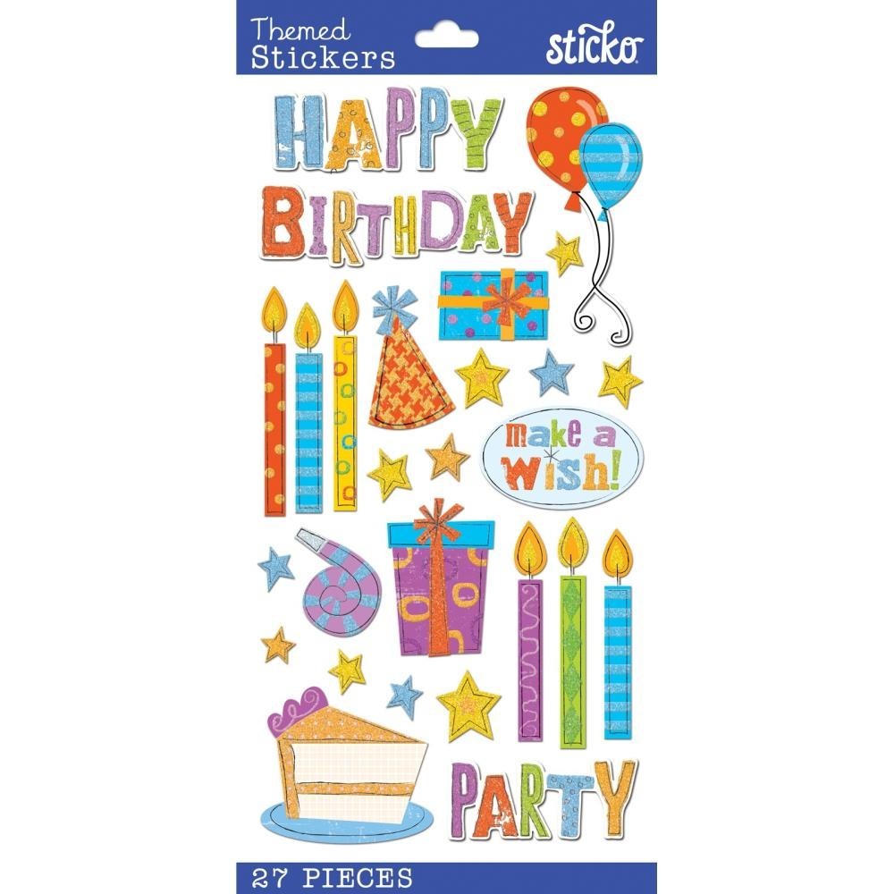 Scrapbooking Stickers Sticko Happy Birthday Candles Make A Wish Cake Balloons
