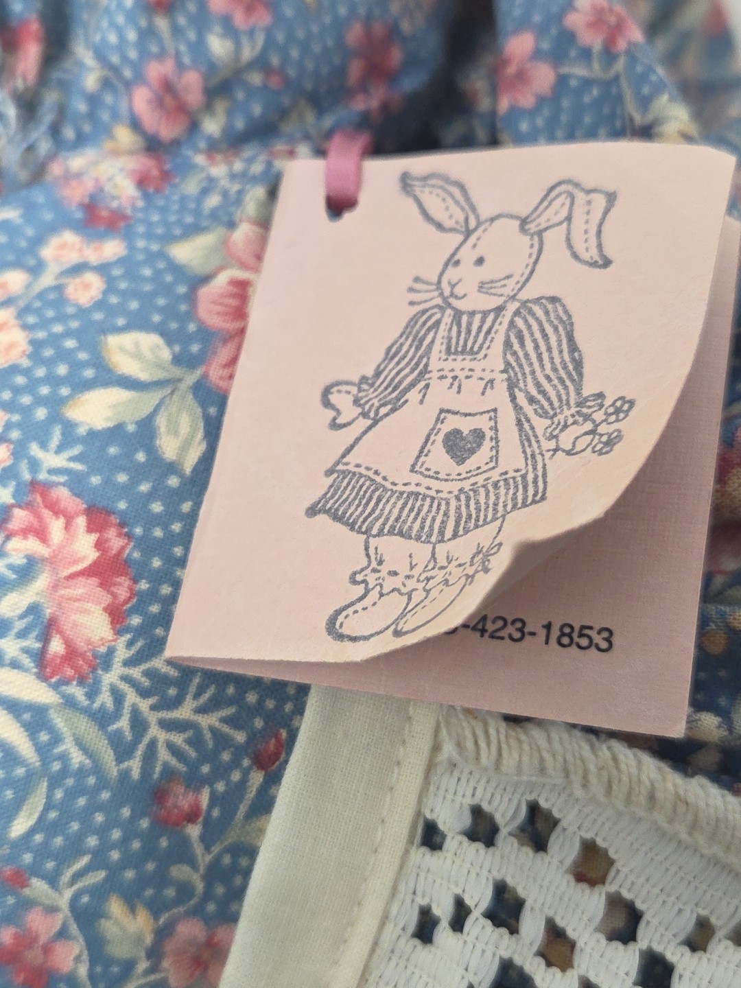 Vintage Handmade 19” Easter Bunny Rabbit Doll Flowers Floral Lace Dress & Apron