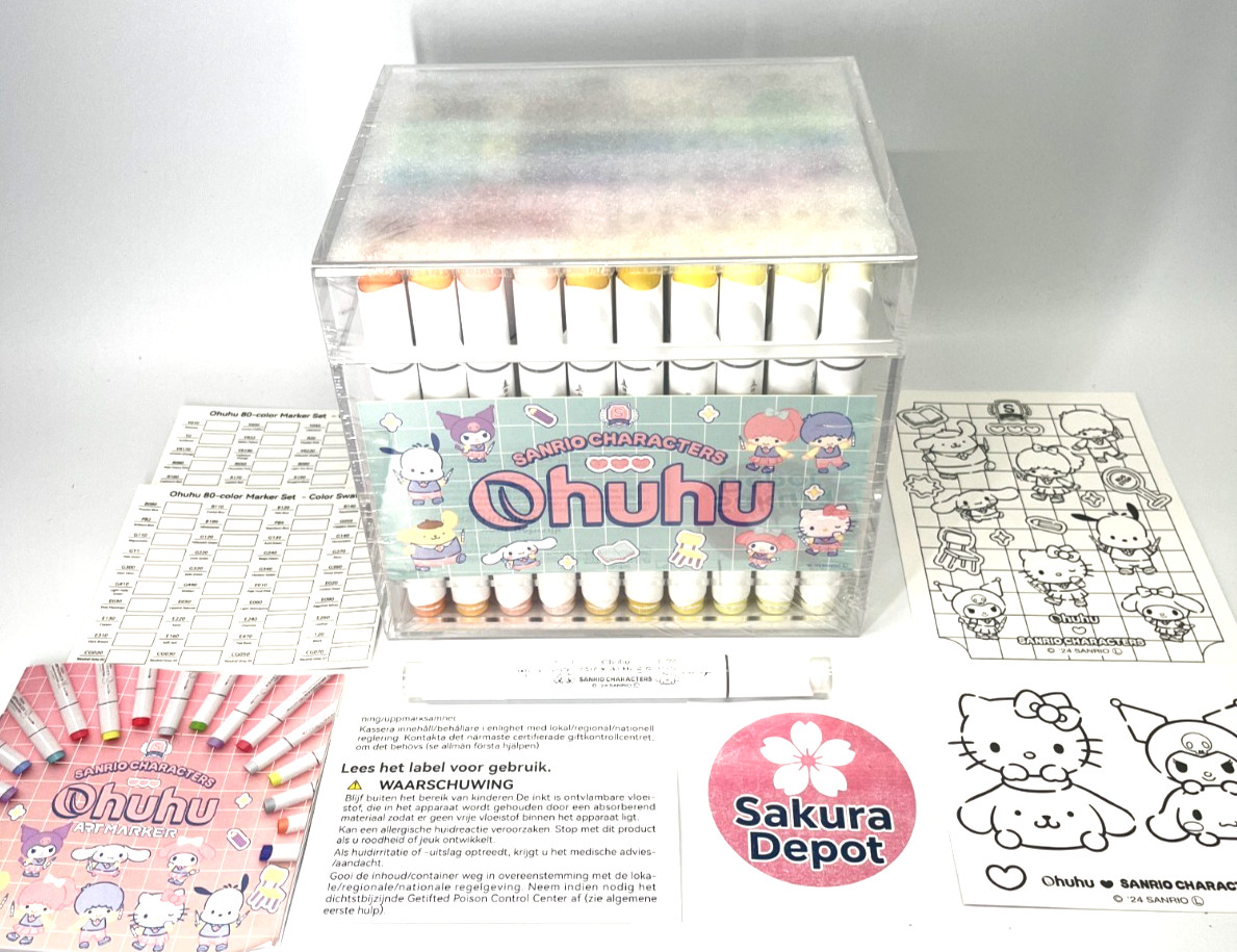Sanrio x Ohuhu Markers 80 Colors Brush & Broad Tip Dual Pastel Art Sketch Pen JP