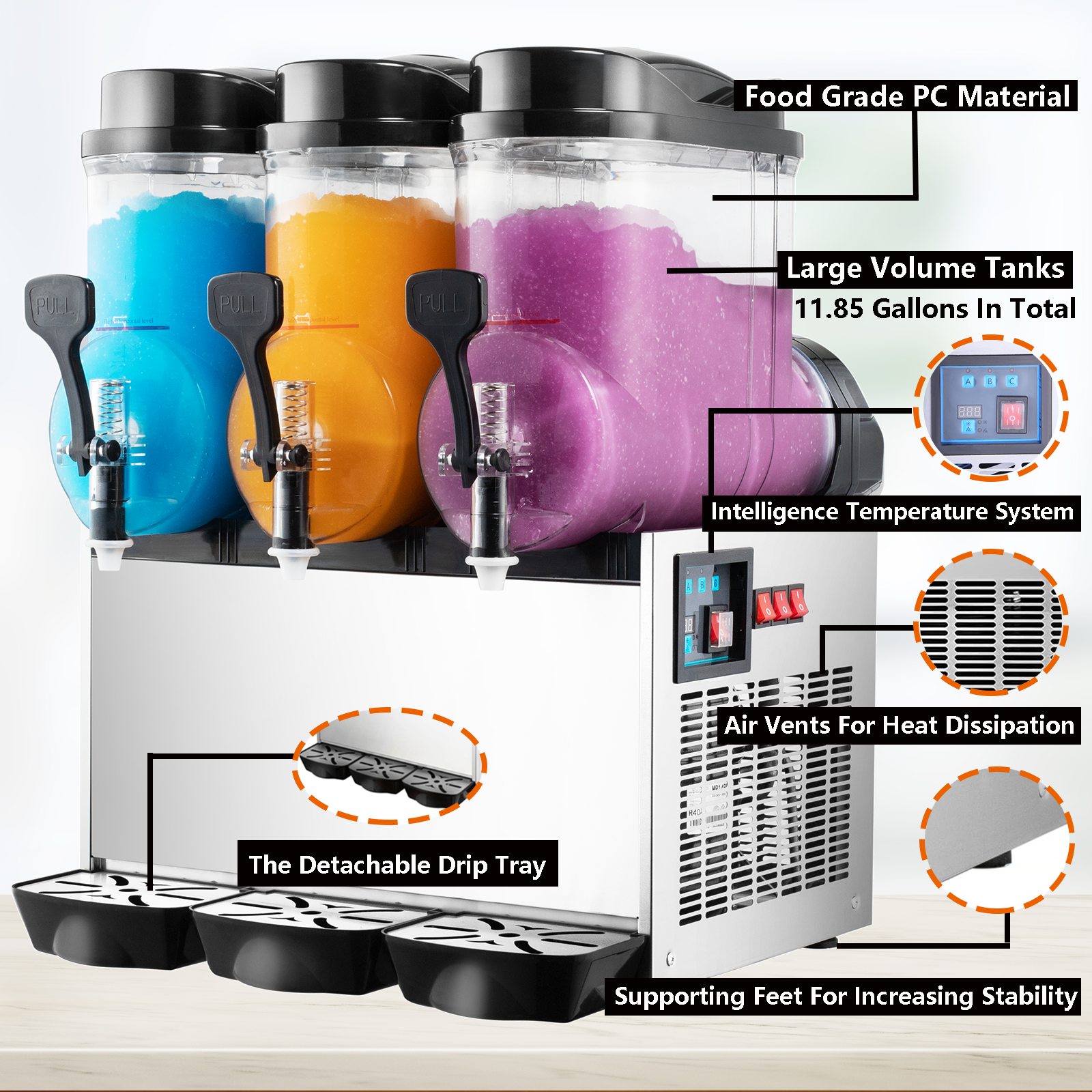 TECSPACE Commercial 1/2/3 Tank 15/30/45L Frozen Drink Slushy Making Machine