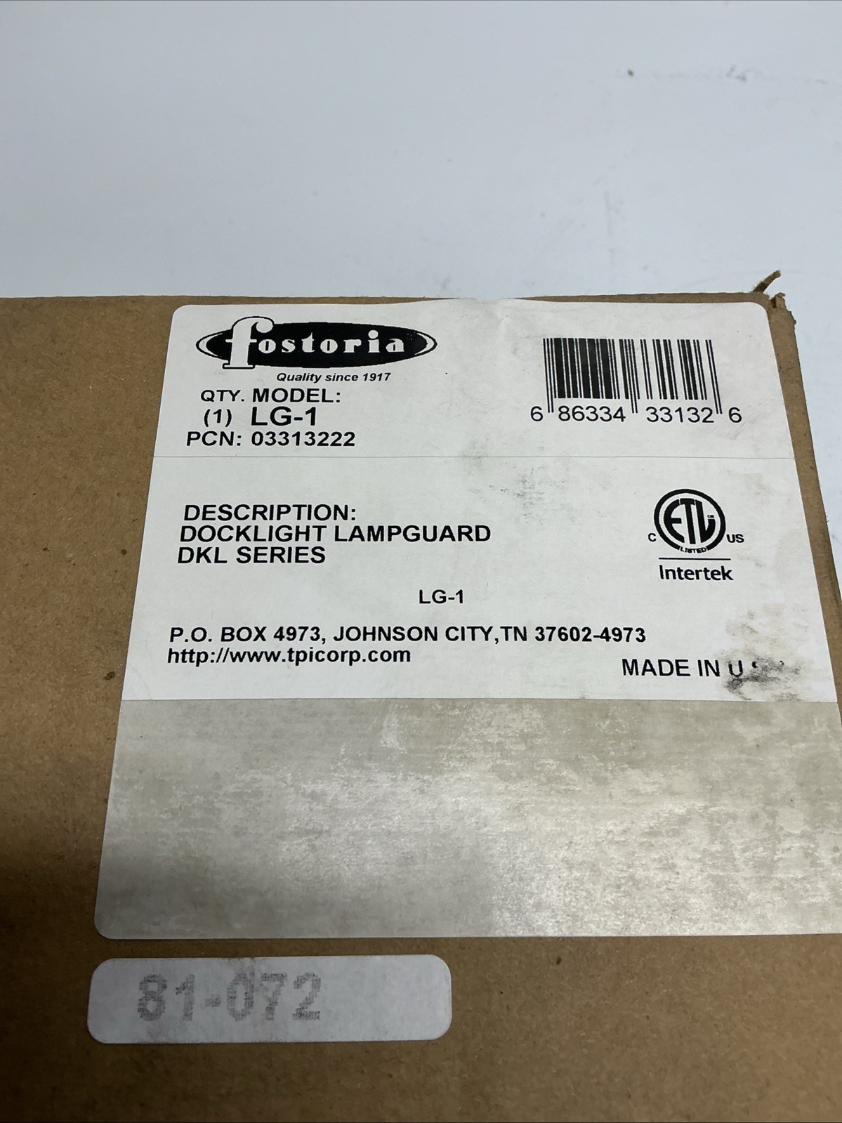 Fostoria Docklight Lampguard LG-1 03313222. W-042