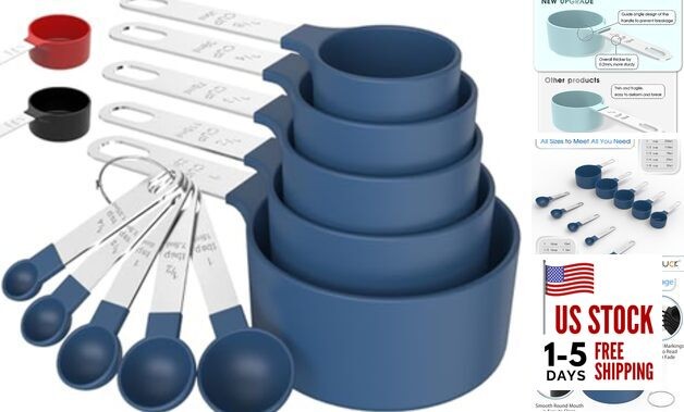Measuring Cups & Spoons Set, Stackable Cups and Spoons, Nesting 5+5 Blue