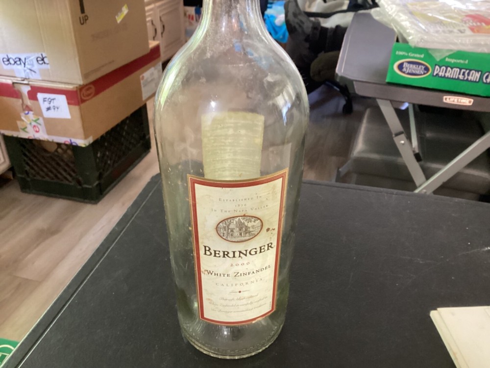 Empty Beringer Clear Glass White Zinfandel 2000 Wine Bottle