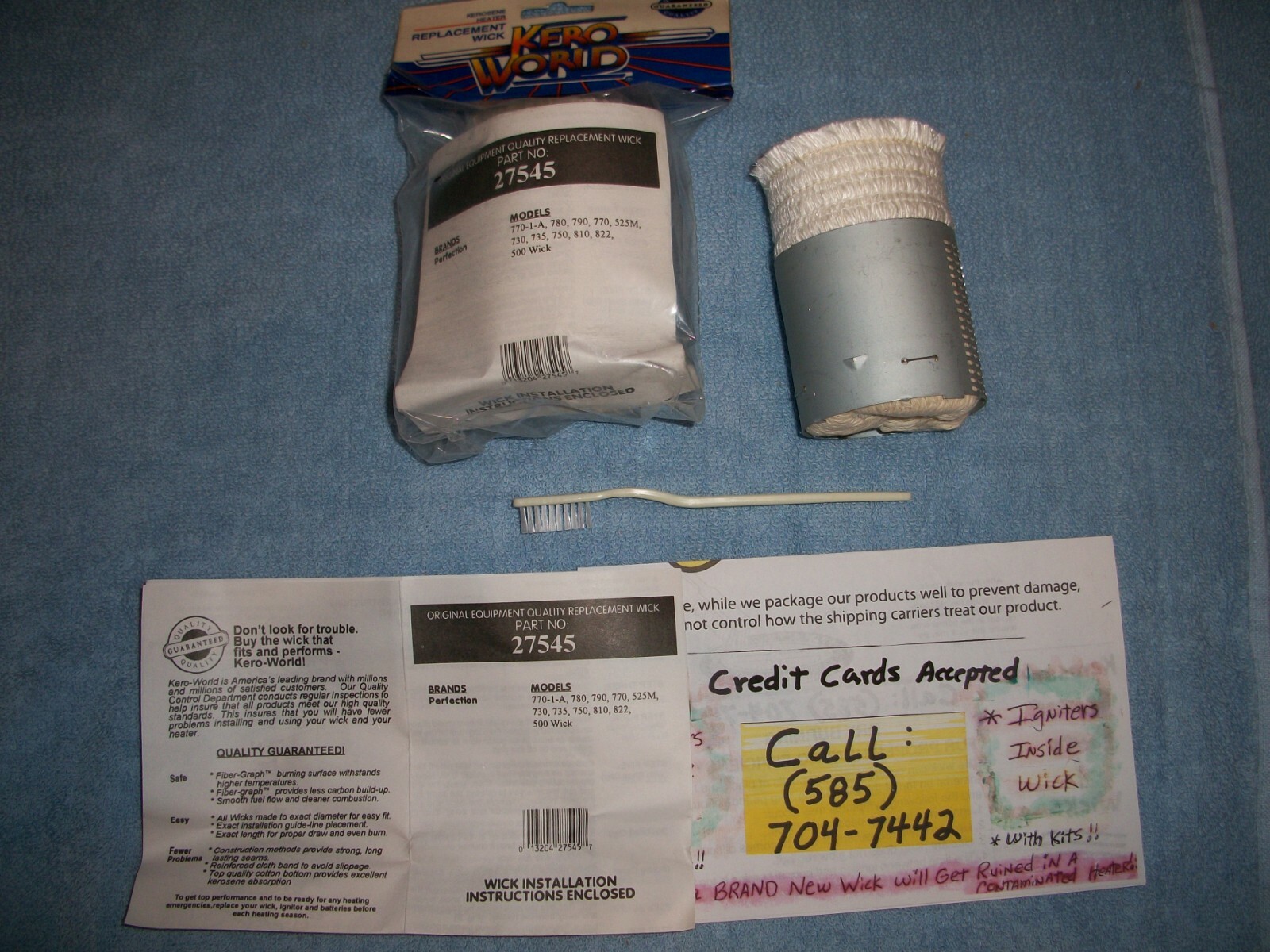 PERFECTION 500 KEROSENE HEATER WICK *COTTON/FIBERGLASS* WICK, WICK BRUSH & GUIDE