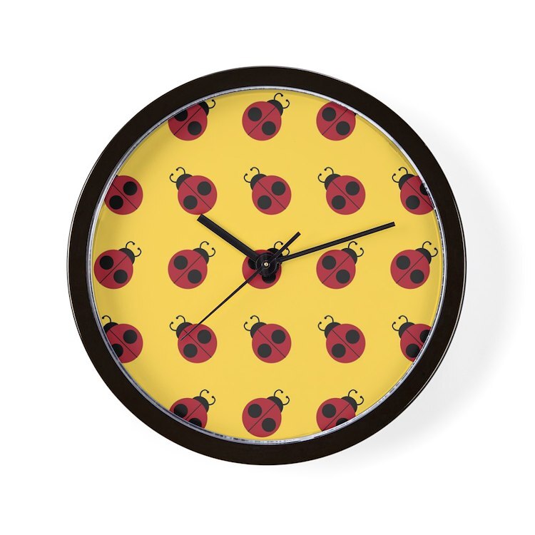 CafePress Cute Red Ladybug Yellow Pattern 10" Wall Clock (34813477)