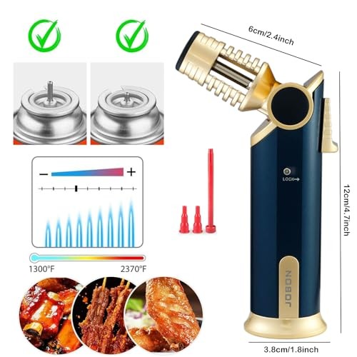 Butane Torch Lighter, 60° Rotatable Refillable Kitchen Cooking Torch Gold