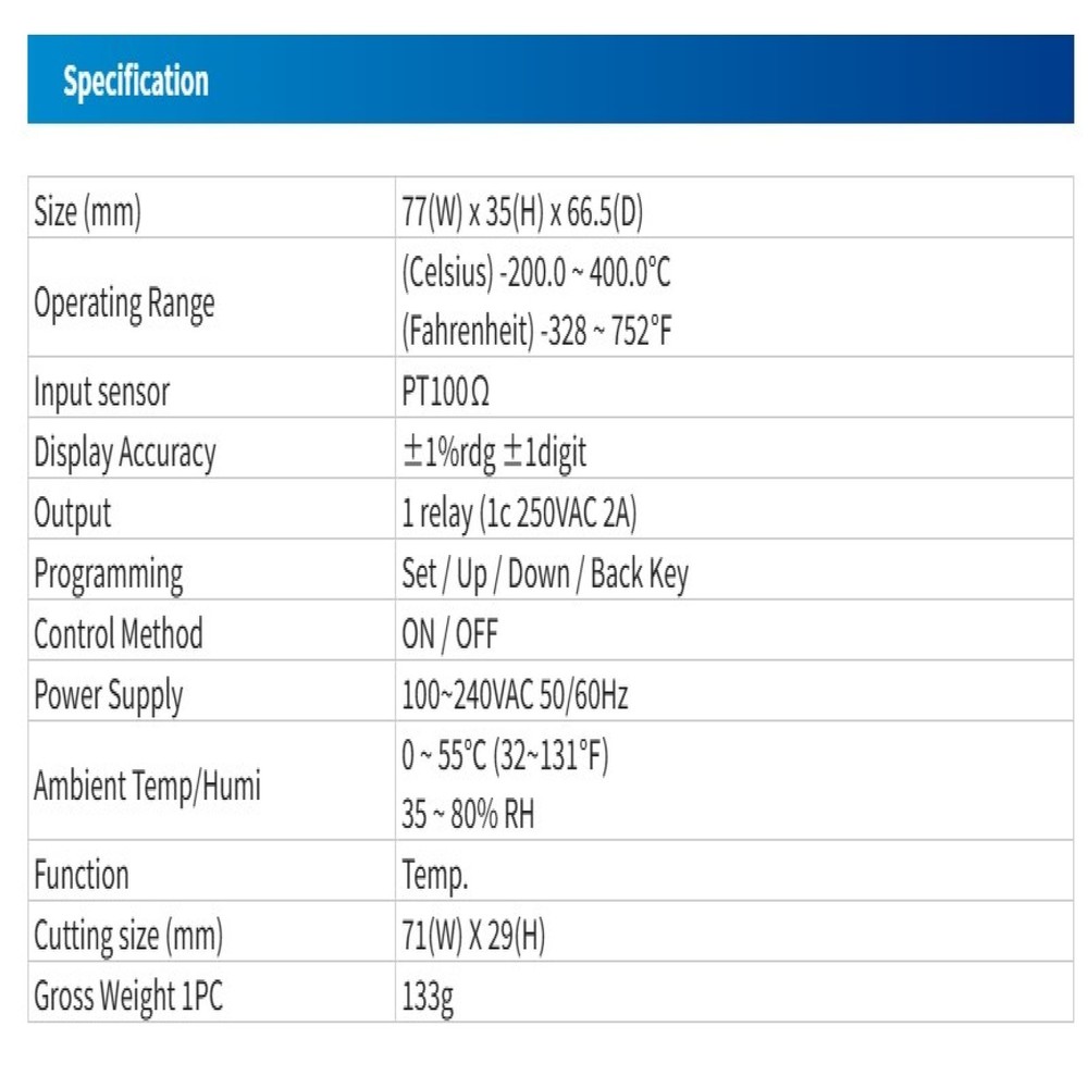 Conotec DSFOX-TP10 Digital Temperature Controller PT100Ω 1Relay 100~240VAC