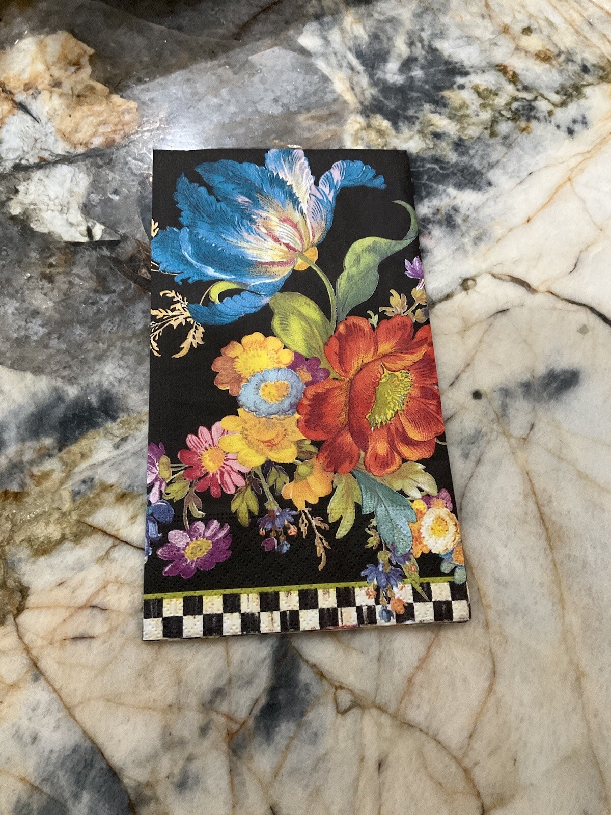 MacKenzie-Childs BLACK FLOWER MARKET Guest 1 Napkin for Decoupage.