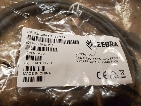 NEW Zebra CBA-U21-S07ZBR USB Data Transfer Cable - USB for Barcode Scanner 7 ft