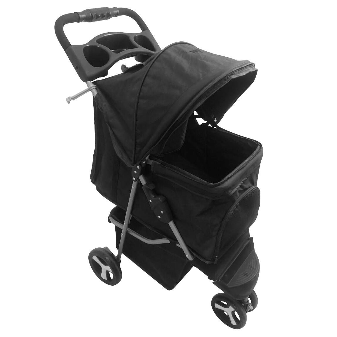 Dog Stroller Pet Travel Carriage 3 Wheeler w/Foldable Carrier Cart W/Cup Holder