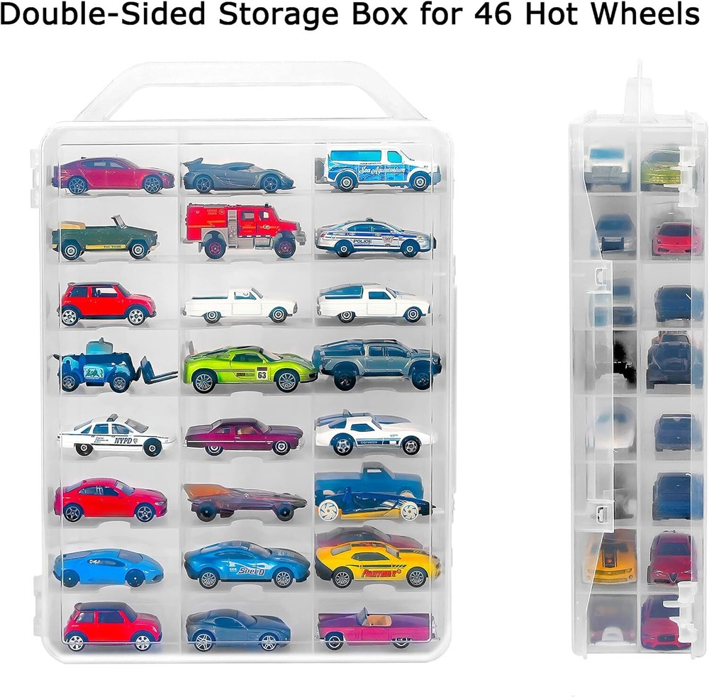 KISLANE Double Sided Storage Case for 46 Hot Wheels, Matchbox Transparent