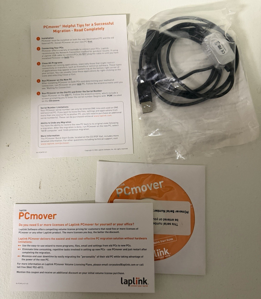 Laplink PC Mover Software & Cable Works with Windows 95,98, XP & Vista