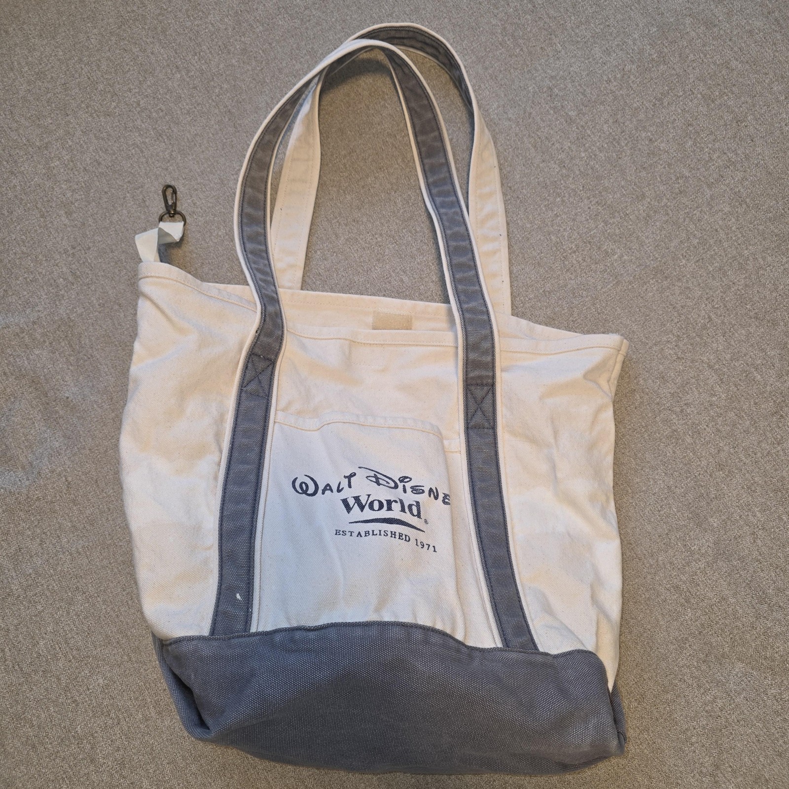 Disney Walt Disney World Mickey Mouse Large Beige Canvas Logo Tote Shoulder Bag