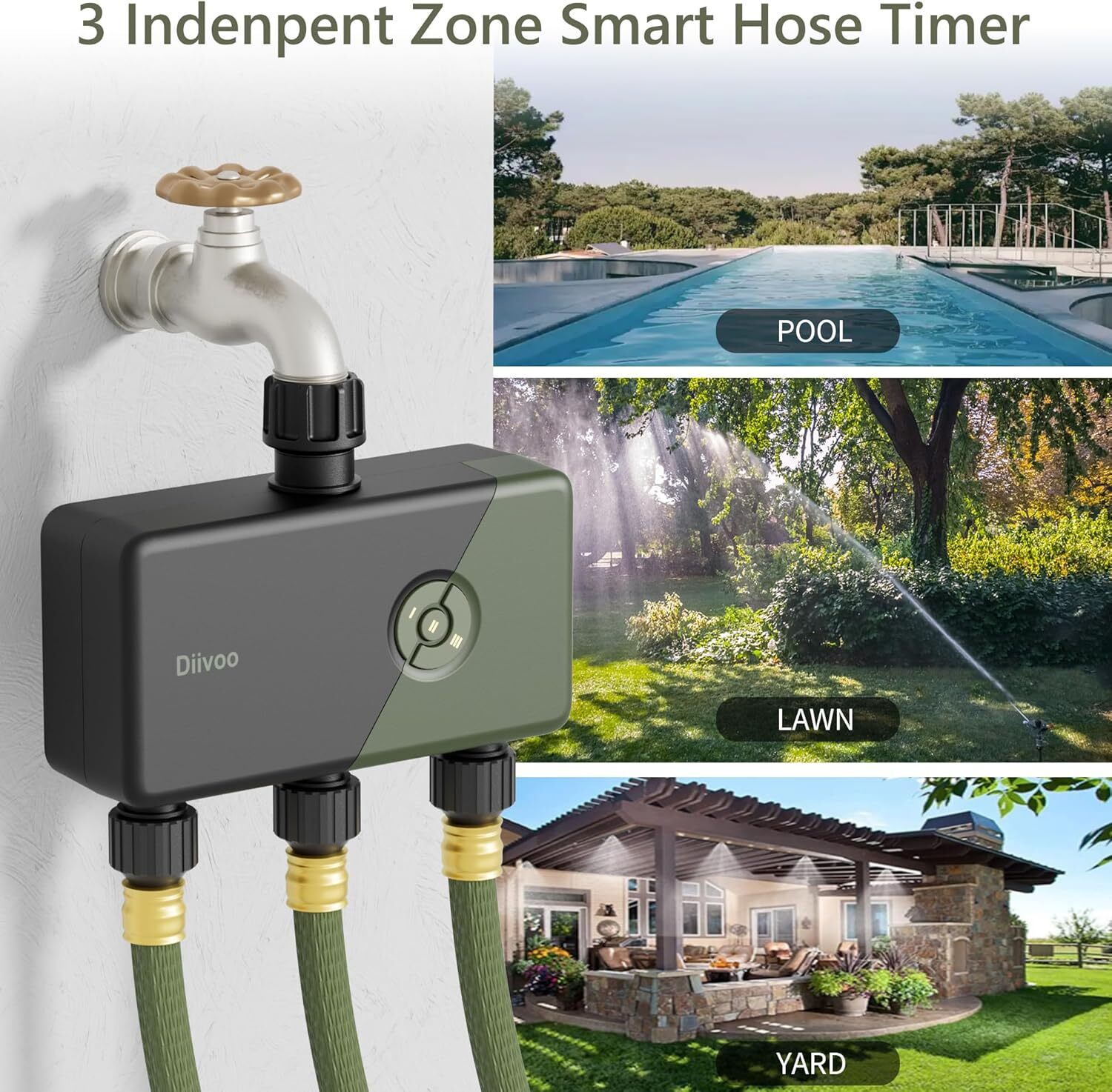 WiFi Sprinkler Timer 3 Zone Smart Water Timer Remote Control Irrigation for Lawn