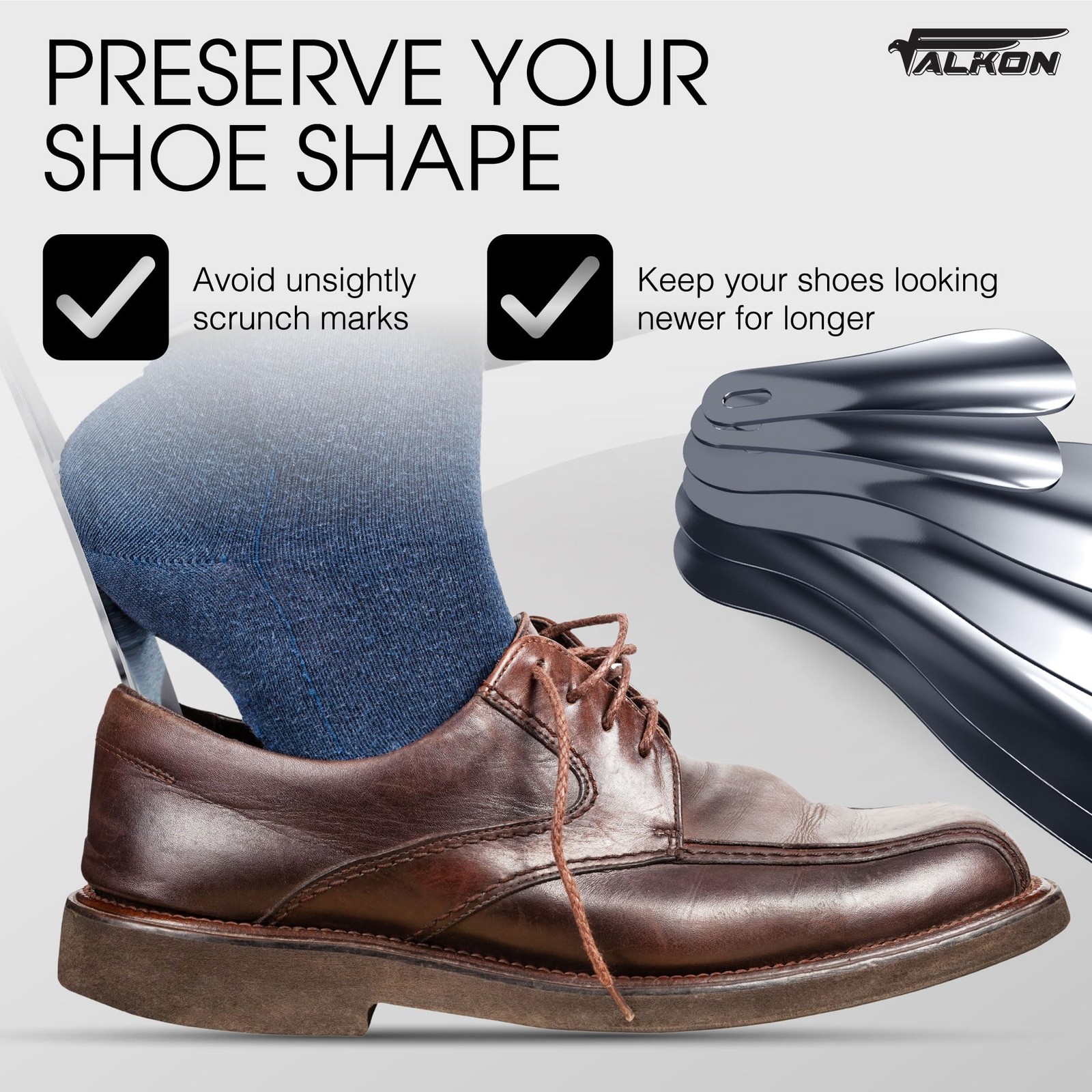 FALKON Set of 6 Metal 7.5” Shoe Horns – for 7.5" and 4", Silver