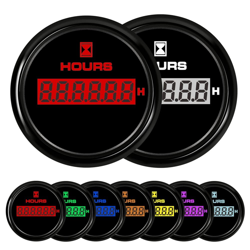 DunkTeam 52mm(2") Hour Meter Gauge Timer 7 Color Backlight Black