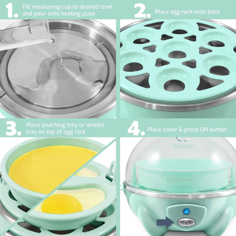 Electric 7-egg capacity egg cooker with automatic shut-off and buzzer