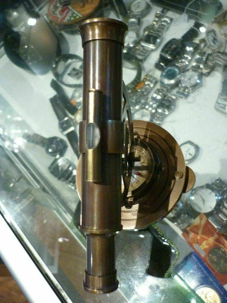 NAUTICAL BRASS ALIDADE TELESCOPE WITH COMPASS COLLECTIBLE HANDMADE INSTRUMENTS