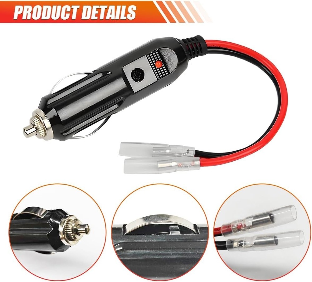Durable 12V Car Cigarette Lighter Adapter, 15A Fuse & LED Light Indicator - 1PC