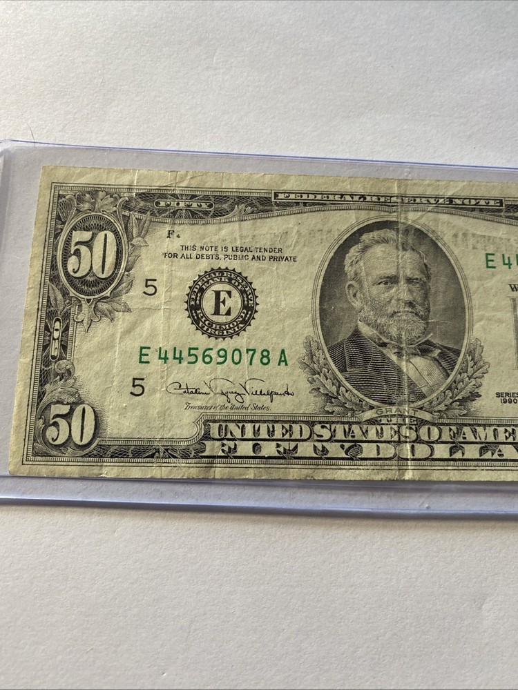 1990 USA banknote $50 Note Cutting Error
