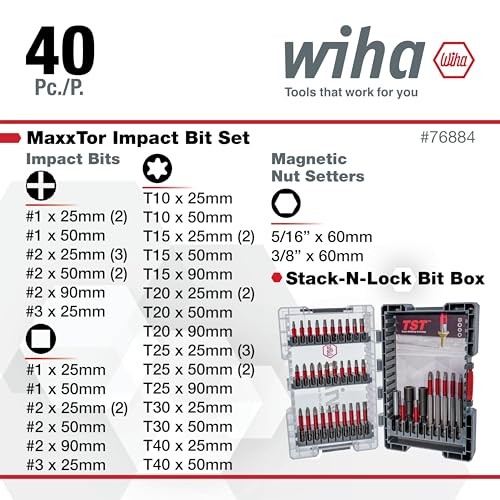 76884 40 Piece MaxxTor Impact Bit Set