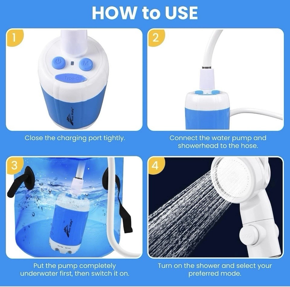 Ann Katy Portable Camping Shower Set Outdoor Camp Electric Pump Rechargeable NEW