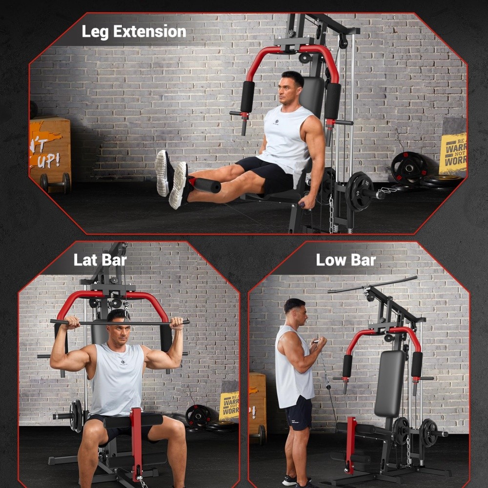 Multifunctional Home Gym with 400 LB Weight Stack & Dual-Function Arm Press