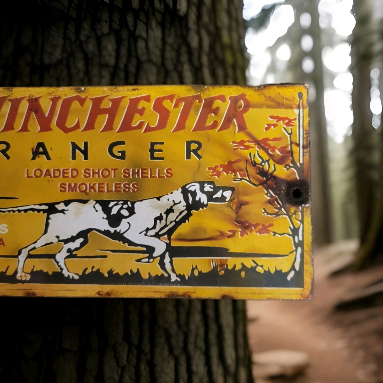 Vintage Winchester Porcelain Sign Ranger Smokeless Smith Wesson Colt Hunting USA