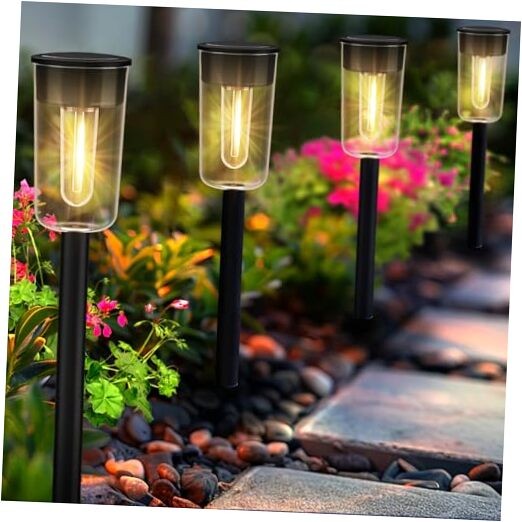 Solar Pathway Lights Outdoo 8 Pack, Bright Solar Path Lights Black-8 pack