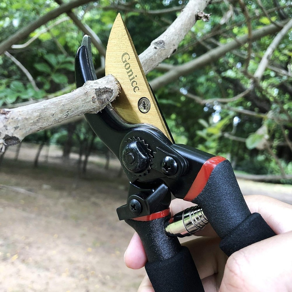 Lightweight 8" Gold Titanium Pruning Shears - Ambidextrous & Ergonomic Design