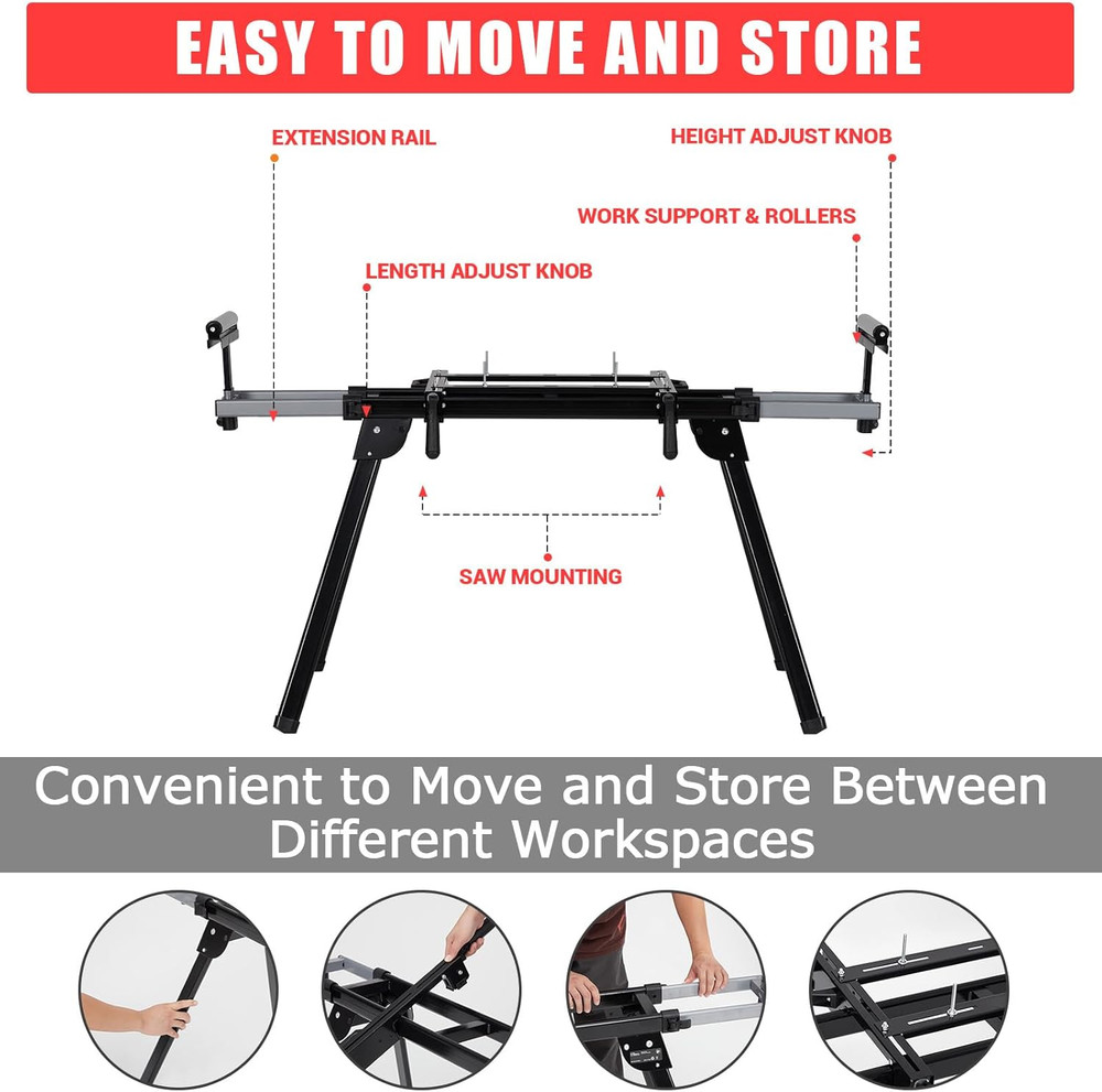 Miter Saw Stand with Quick Release Tool Mounting System, Universal Miter Saw Tab
