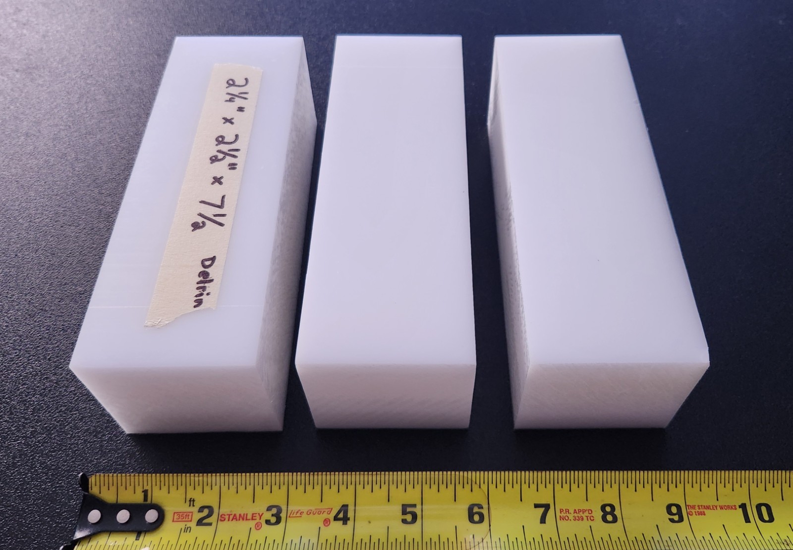 (3) DELRIN (ACETAL) NATURAL SHEET STOCK 2.25" X 2.50" X 7.50" LOT OF 3