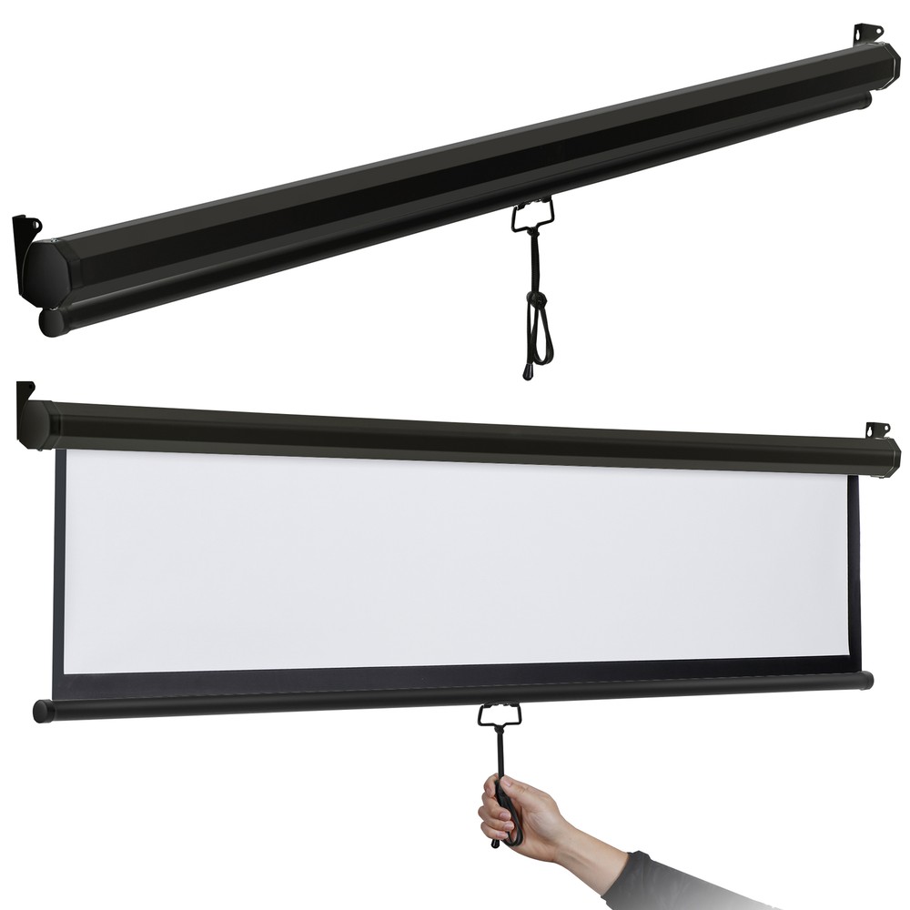 Projector Screen 72 Inch Diagonal Projection Screen Manual Pull Down 4:3HD Black