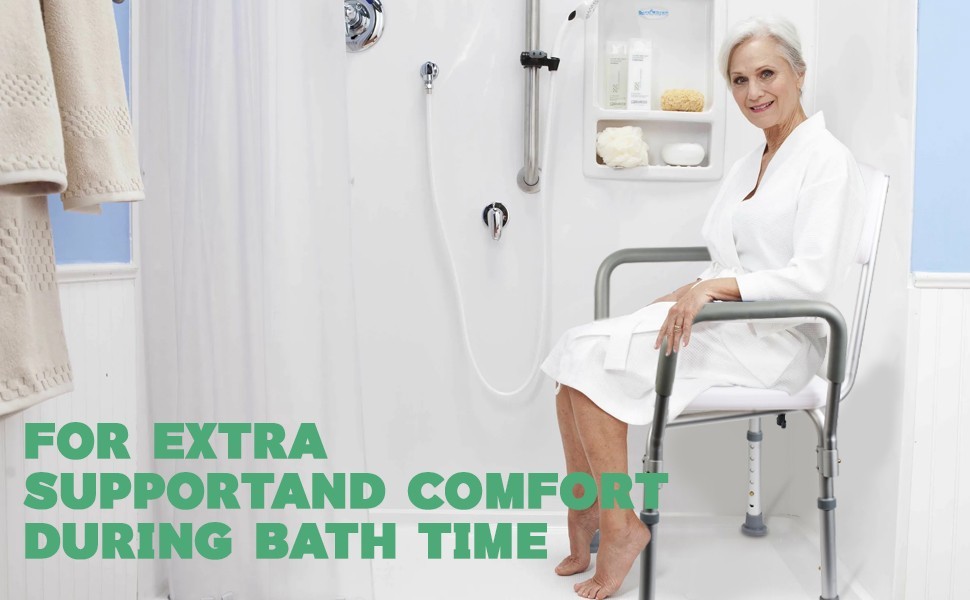 Shower Chair 350lb Bath Bench Seat with Back, Arms, Adjustable