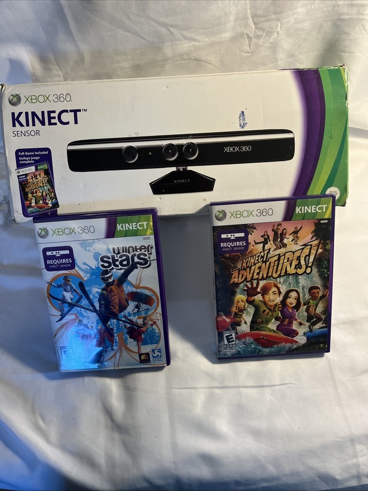 Microsoft Kinect Sensor Xbox 360 1414 Complete In Box With Two Games. Tested!