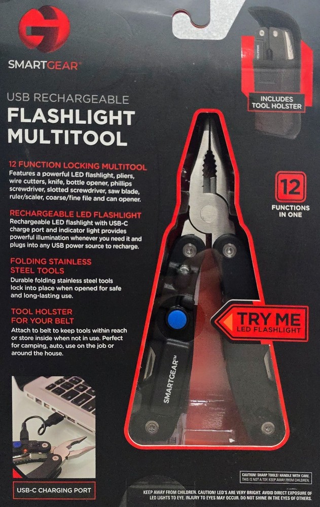 SmartGear Flashlight Multitool 12 In 1 Rechargeable Flashlight Stainless Steel