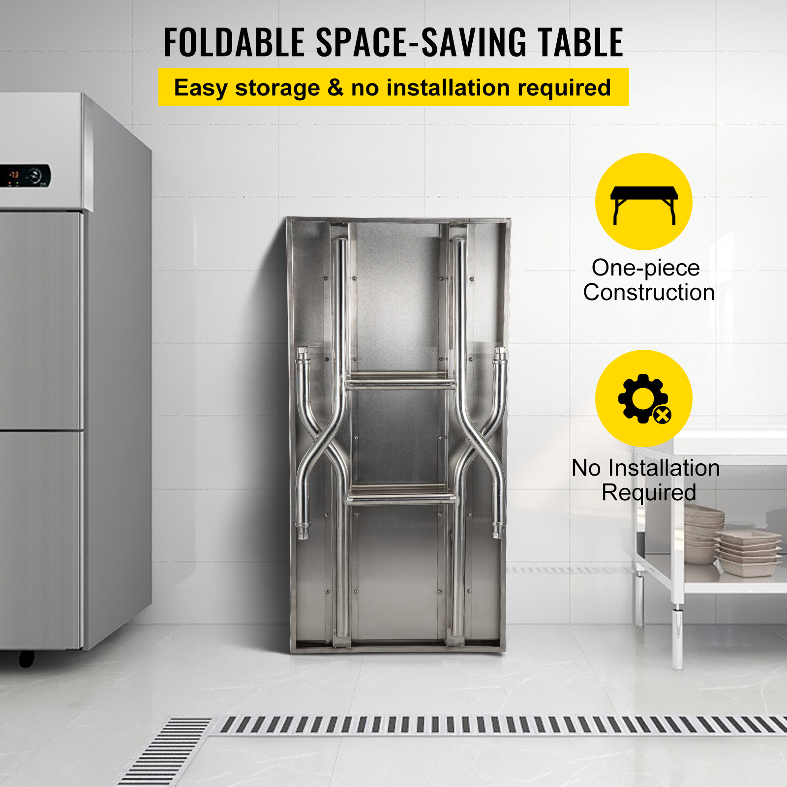 VEVOR Commercial Stainless Steel Folding Work Prep Tables Open Kitchen 48x24 In