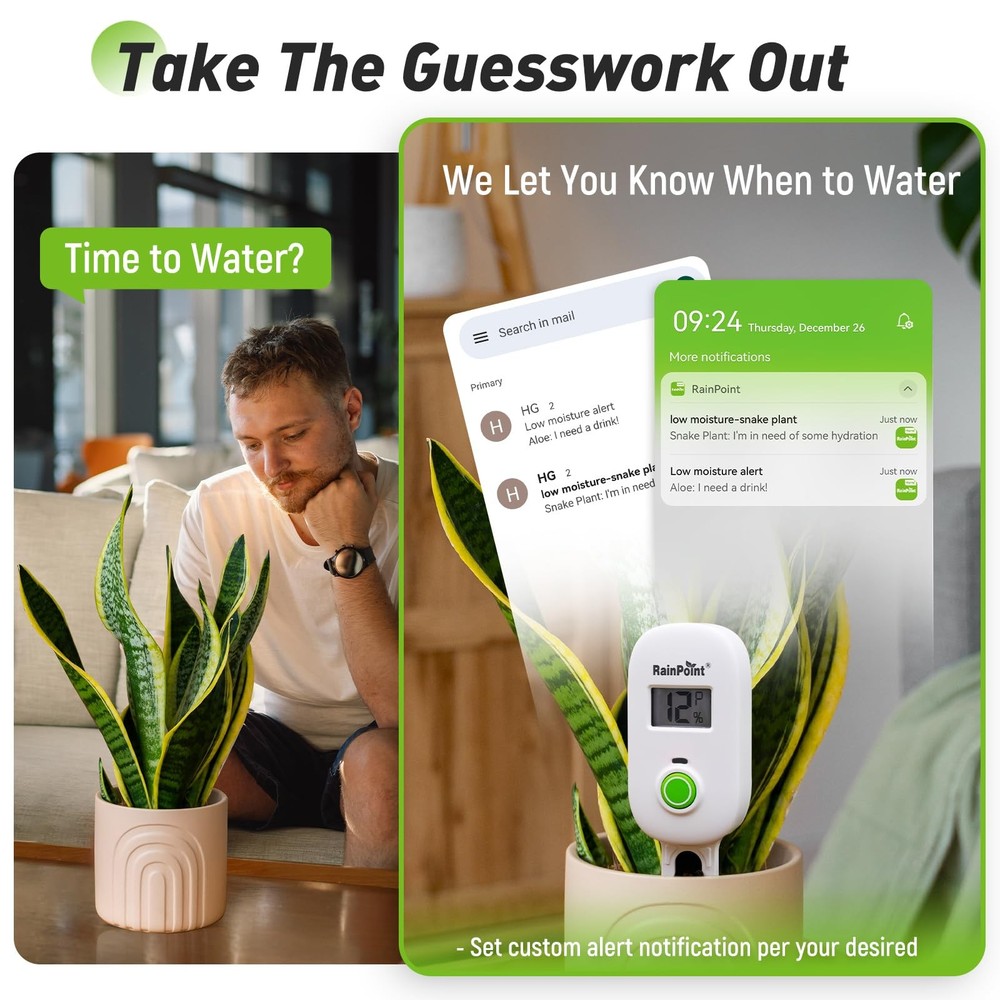 RAINPOINT Smart Digital Wireless Plant Moisture Meter Sensor + Hub