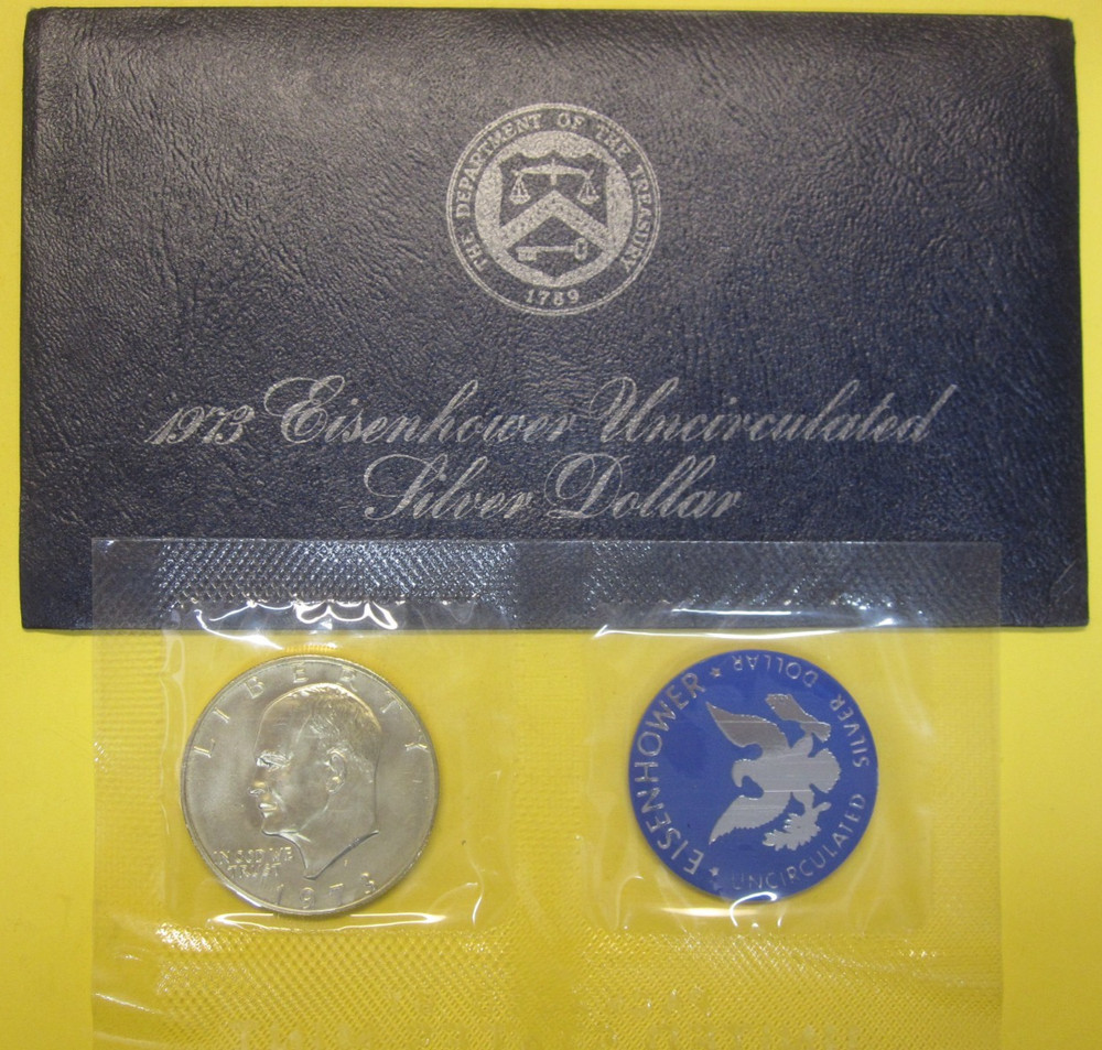 1973-S US Mint Eisenhower 40% Silver Dollar ~ Original Uncirculated/Blue Pack