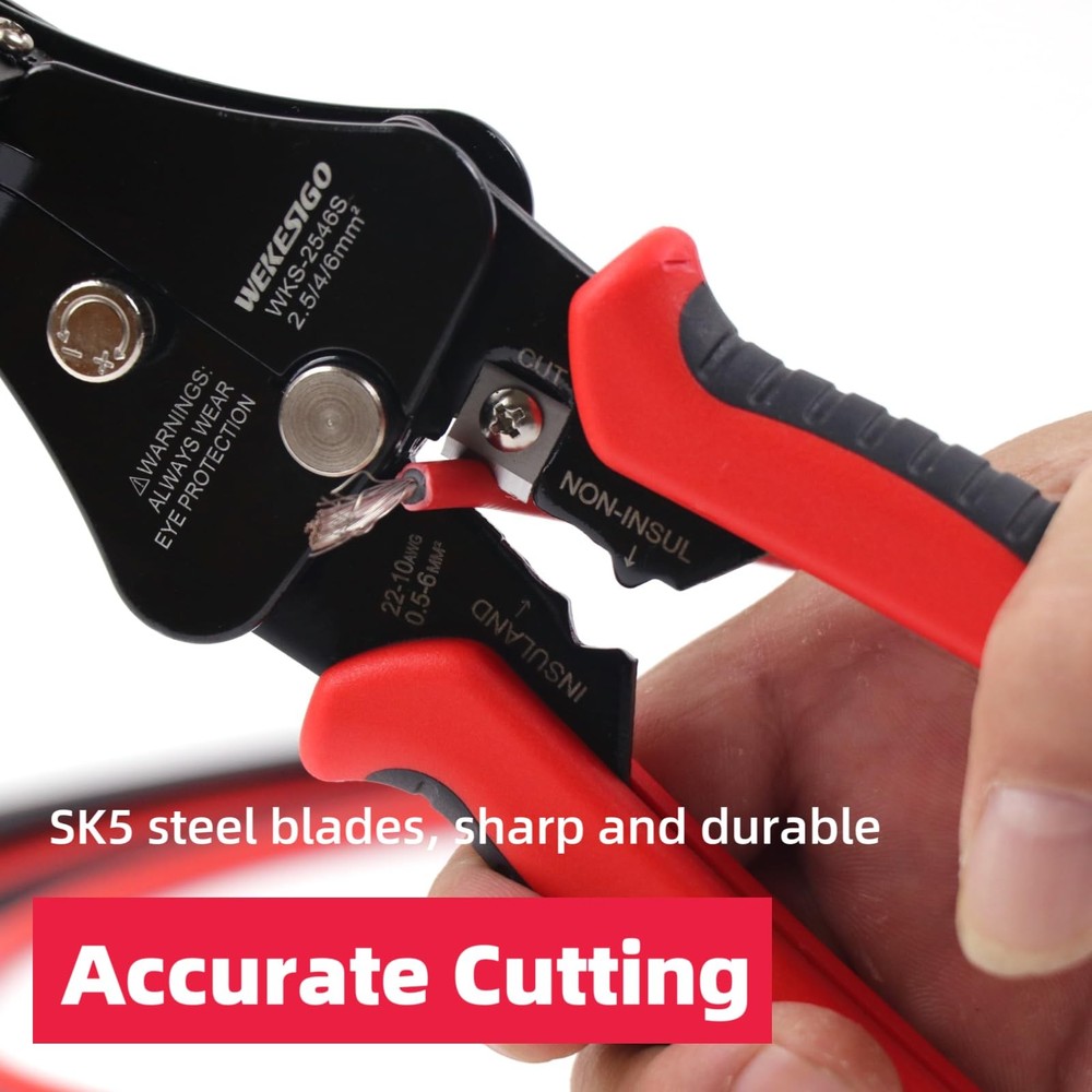 WEKESIGO 3 in 1 Adjustable Wire Stripper Tool, Automatic Solar Red/Black