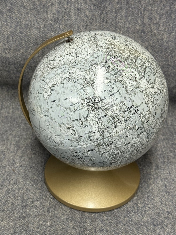 Replogle Globe The Moon Authentic 6” Model Vintage Includes Manned Landing Sites