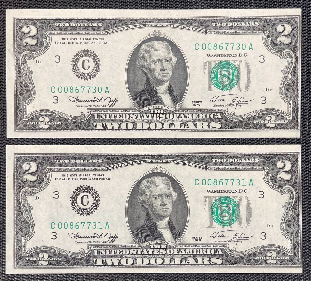 1976 $2 - Consecutive Cutting Errors - Uncirculated!