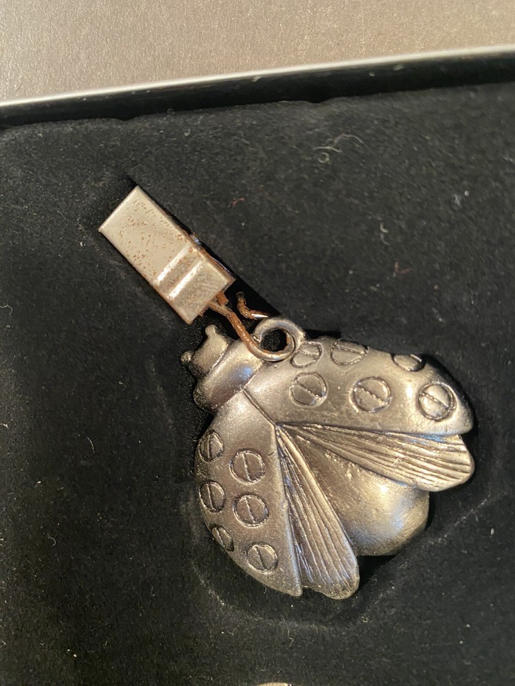 VINTAGE PEWTER TABLECLOTH LADYBUG WEIGHTS