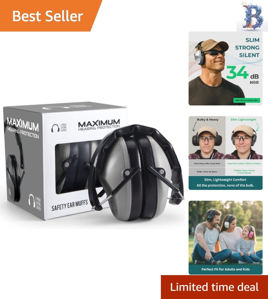 Trusted 34 dB Hearing Protection Earmuffs - Lightweight, Compact & Versatile Use