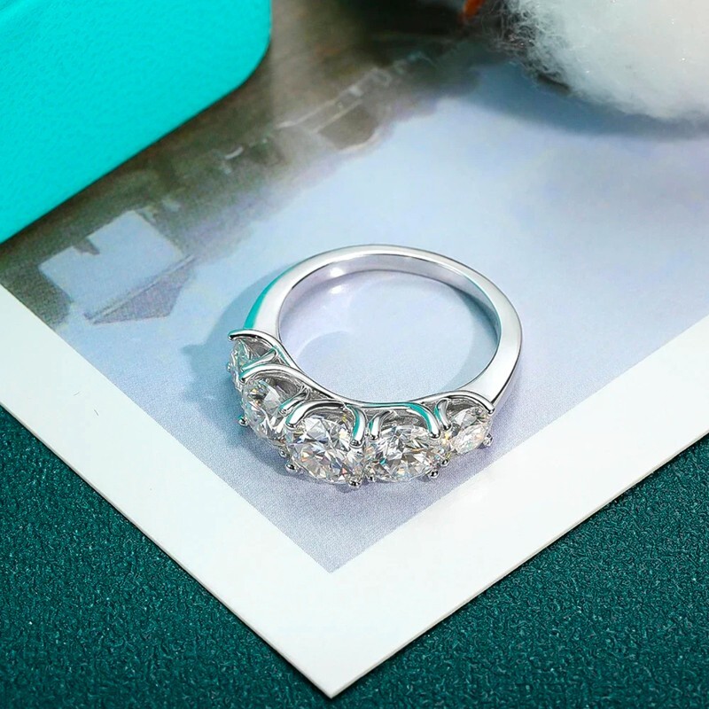 3.60CT Moissanite Wedding Anniversary Ring 5 Stone Round Cut 925 Sterling Silver