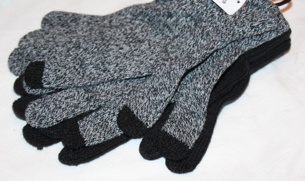 "Tech Touch" Men's Black Gray Gloves Size M/L 2-Pc