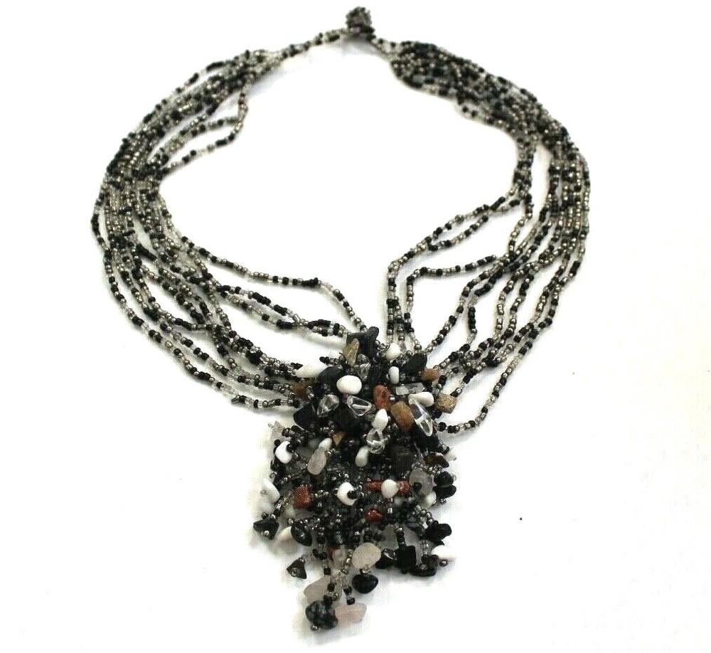 Boho Handmade Beaded Tassel Necklace Black
